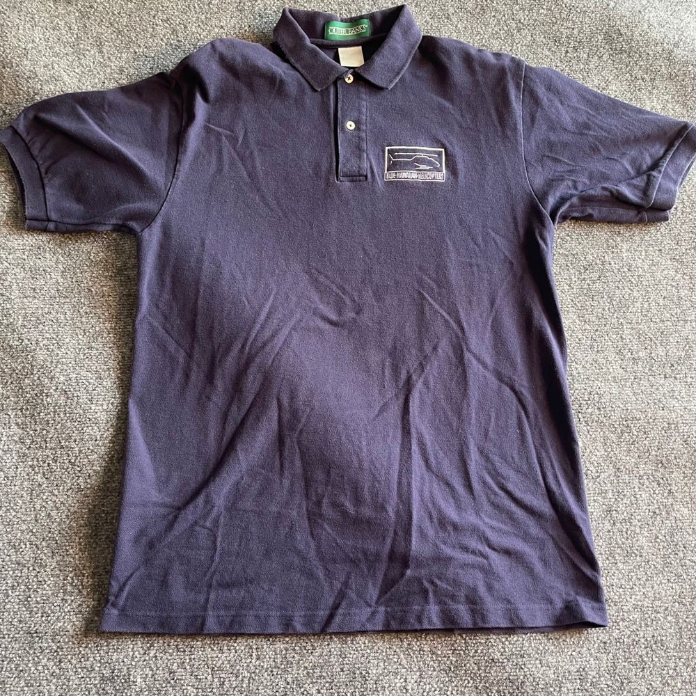 Outer Banks Blue Hawaiian Helicopters Polo Shirt Navy Blue Short Sleeve Mens L